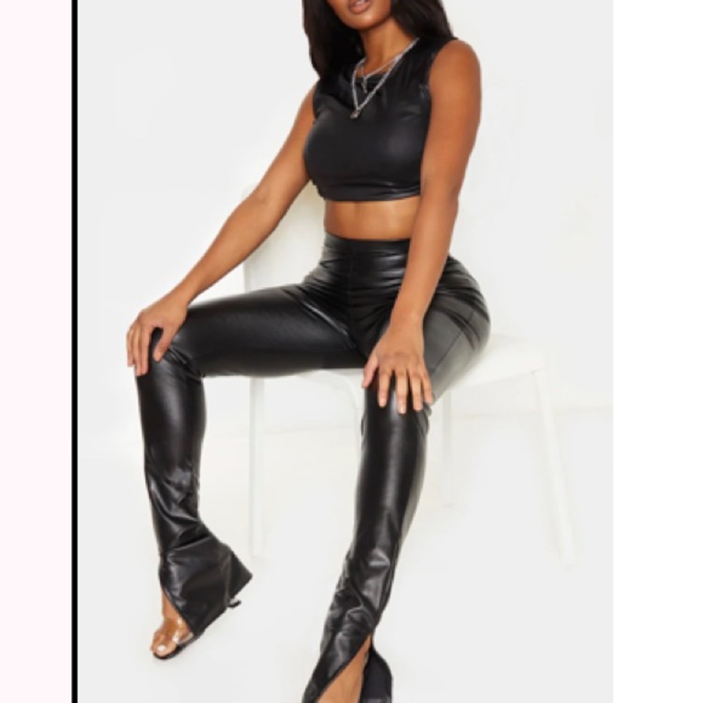 Pretty little thing split hem leather pants black US size 2